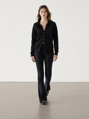 Massimo Dutti Knitted Perkins Collar Women Cardigan Black | US-IS7524391