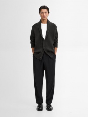 Massimo Dutti Knitted Shawl Collar Men Cardigan Dark Grey | US-ZM0489235
