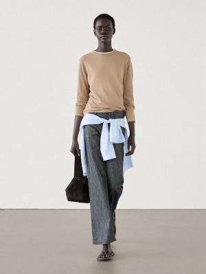 Massimo Dutti Knitted With Wool Women Sweater Brown | US-BN4239756