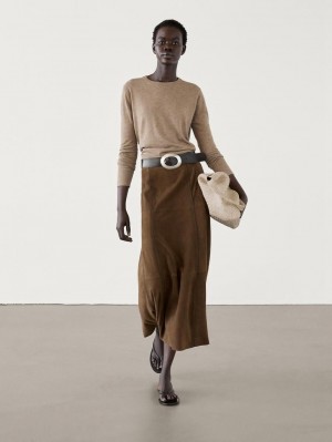 Massimo Dutti Knitted With Wool Women Sweater Light Brown | US-QP3652780