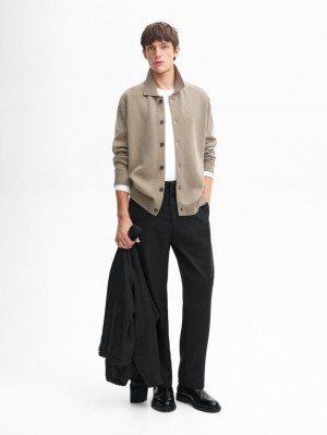 Massimo Dutti Knitted Wool Men Cardigan Khaki | US-OJ1528064