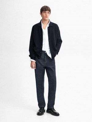Massimo Dutti Knitted Wool Men Cardigan Navy | US-VR1789426