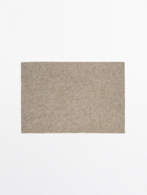 Massimo Dutti Knitted Woollen Women Scarf Khaki Brown | US-OE9618572