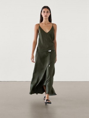 Massimo Dutti Lace-trimmed Midi Co-ord Women Skirts Green | US-JG3192087