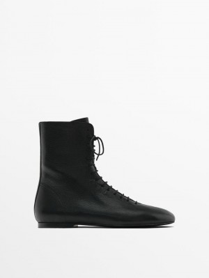Massimo Dutti Lace-up Flat Women Ankle Boots Black | US-ML4032961
