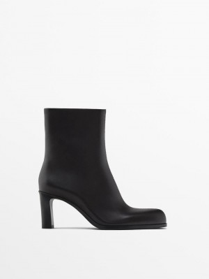 Massimo Dutti Leather Heeled Women Ankle Boots Dark Brown | US-BH2036159