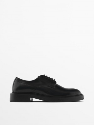 Massimo Dutti Leather Men Derby Shoes Black | US-PX6891542