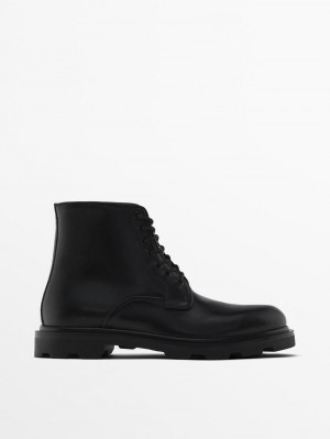 Massimo Dutti Leather Men Lace Up Boots Black | US-MN2035764