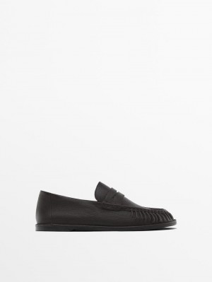 Massimo Dutti Leather Penny Women Loafers Black | US-IF5197463