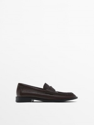 Massimo Dutti Leather Penny Women Loafers Dark Brown | US-WU0915462