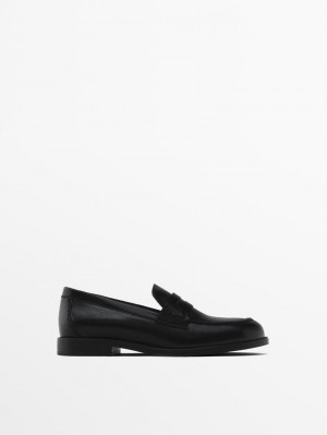 Massimo Dutti Leather Penny Women Loafers Black | US-QG4130562