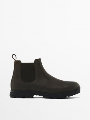 Massimo Dutti Leather Sock Ankle With Vibram Detail Men Chelsea Boots Dark Brown | US-XT9472018