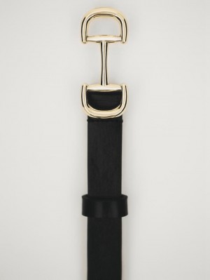 Massimo Dutti Leather With Double Buckle Women Belt Black | US-YZ3160742
