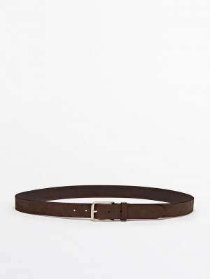 Massimo Dutti Leather With Square Buckle Men Belt Brown | US-GC2687451