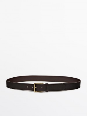 Massimo Dutti Leather With Trimmed Detail Men Belt Brown | US-KU2149870