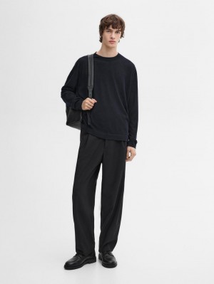 Massimo Dutti Lightweight Cashmere Knitted Men Jumpers Navy | US-GJ4937652