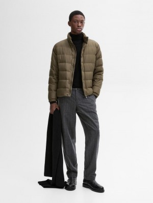 Massimo Dutti Lightweight Down Men Puffer Jacket Khaki | US-SN9085476