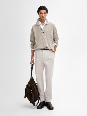 Massimo Dutti Lightweight Knit Polo Collar Men Sweater Brown Beige | US-MD5980612