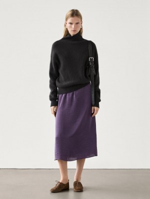 Massimo Dutti Lightweight Midi With Lace Trim Co-ord Women Skirts Purple | US-EF2436850