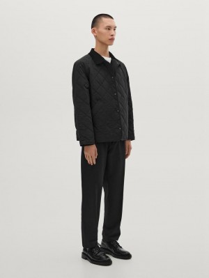 Massimo Dutti Lightweight Quilted With Corduroy Detail Men Jacket Black | US-WI0479863