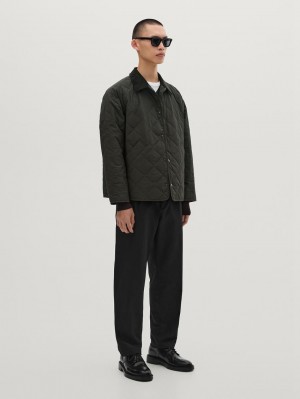 Massimo Dutti Lightweight Quilted With Corduroy Detail Men Jacket Dark Green | US-OM4972183