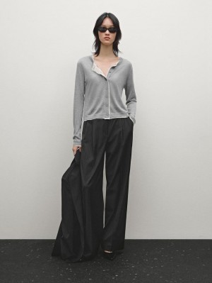 Massimo Dutti Lightweight With Distressed Detail Women Cardigan Grey | US-FU6032794