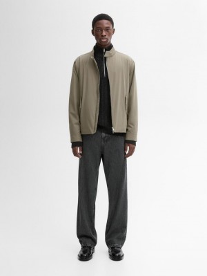 Massimo Dutti Lightweight With Zip Fastening Men Jacket Khaki | US-YG4570163