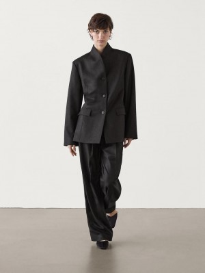 Massimo Dutti Lightweight Wool Women Blazer Black | US-IT9283057
