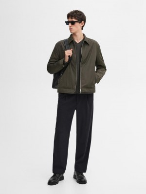 Massimo Dutti Lightweight Zipped Men Jacket Dark Khaki | US-DP0752149