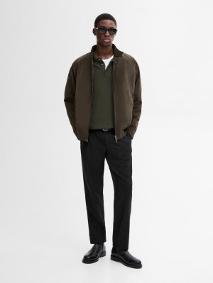 Massimo Dutti Lined Men Bomber Jacket Dark Khaki | US-AJ3691584