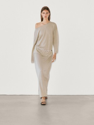 Massimo Dutti Linen Blend Boatneck Women Sweater Beige | US-TQ7821954