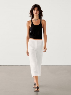 Massimo Dutti Linen Blend Capris Women Trousers Cream | US-AF6237408