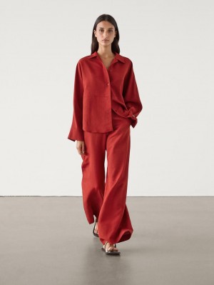 Massimo Dutti Linen Blend Wide-leg Co-ord Women Trousers Red | US-AI6853721