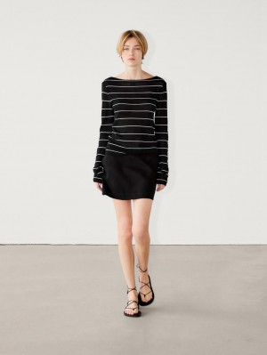 Massimo Dutti Linen Mini With Pockets Women Skirts Black | US-YL7804319