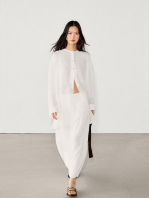 Massimo Dutti Linen Oversize With Long Sleeves Women Blouse Cream | US-XD7263148