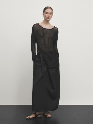 Massimo Dutti Linen Pareo Women Skirts Black | US-YG2756390