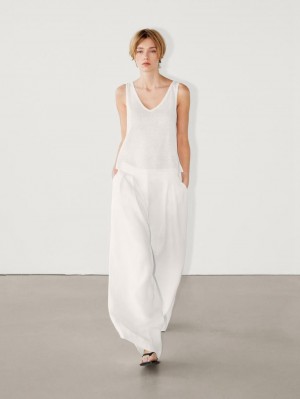 Massimo Dutti Linen Strappy Women Top Cream | US-WU1872493