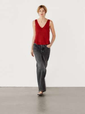 Massimo Dutti Linen Strappy Women Top Red | US-YJ5178240