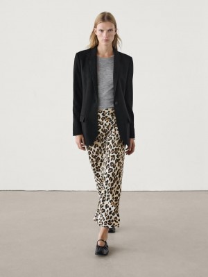 Massimo Dutti Long Animal Print Women Skirts Leopard | US-LD9514703