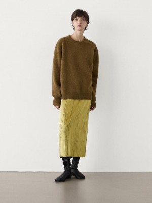 Massimo Dutti Long Brushed Cashmere Blend Women Sweater Olive | US-GX4186709