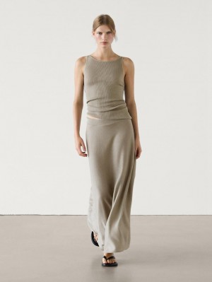 Massimo Dutti Long Flared Knit Women Skirts Light Khaki | US-MO4356280