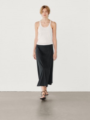 Massimo Dutti Long Flared With Topstitching Detail Women Skirts Dark Grey | US-GO1567392