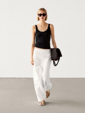 Massimo Dutti Long Linen Blend With Back Slit Women Skirts White | US-FA1562043
