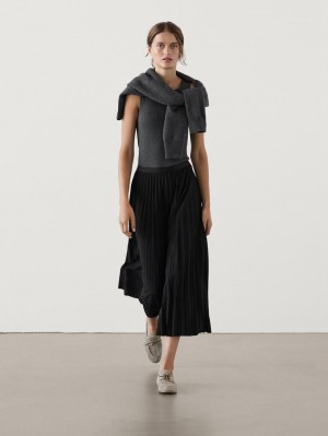 Massimo Dutti Long Pleated Flared Women Skirts Black | US-SL5381629