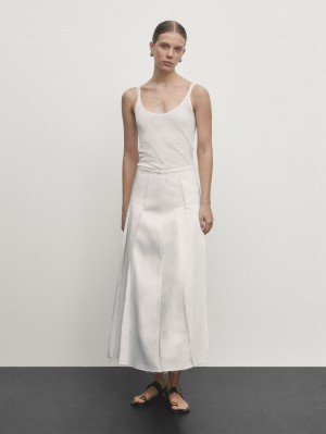 Massimo Dutti Long Pleated High-waist Denim Women Skirts Cream | US-IE9682350