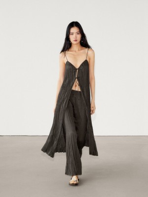 Massimo Dutti Long Pleated Women Skirts Dark Grey | US-WZ1837205