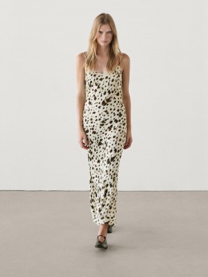 Massimo Dutti Long Printed Strappy Women Dress Leopard | US-BT9186507