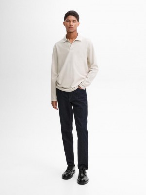 Massimo Dutti Long Sleeve Comfort Men Polo Shirt Beige | US-LG0358642