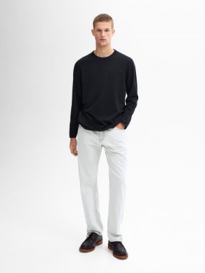 Massimo Dutti Long Sleeve Cotton Blend Men T-Shirt Navy | US-VG9203581
