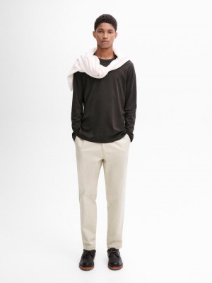 Massimo Dutti Long Sleeve Cotton Blend Men T-Shirt Dark Grey | US-SQ6938501